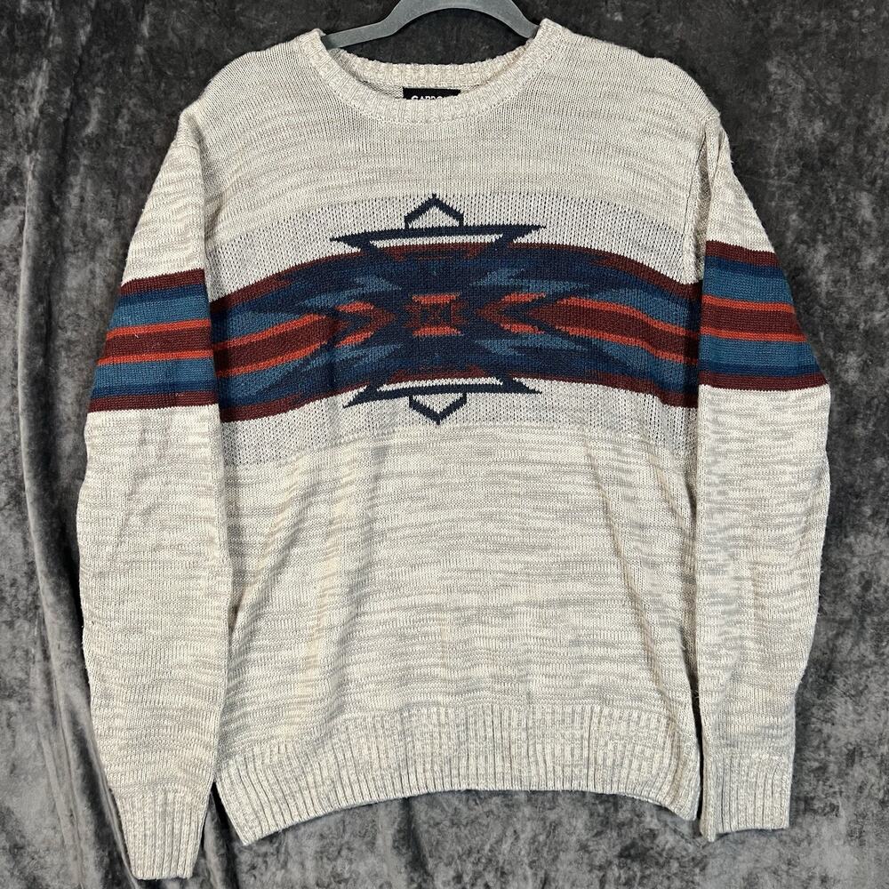 Carbon Mens Medium Acrylic Crewneck Sweater Gray Southwest Print